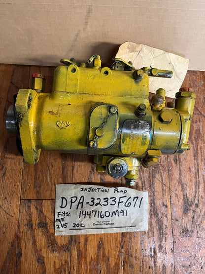DPA-3233F671 Injection Pump. Massey Ferguson Part Number 1447160M91.    USED/Rebuilt