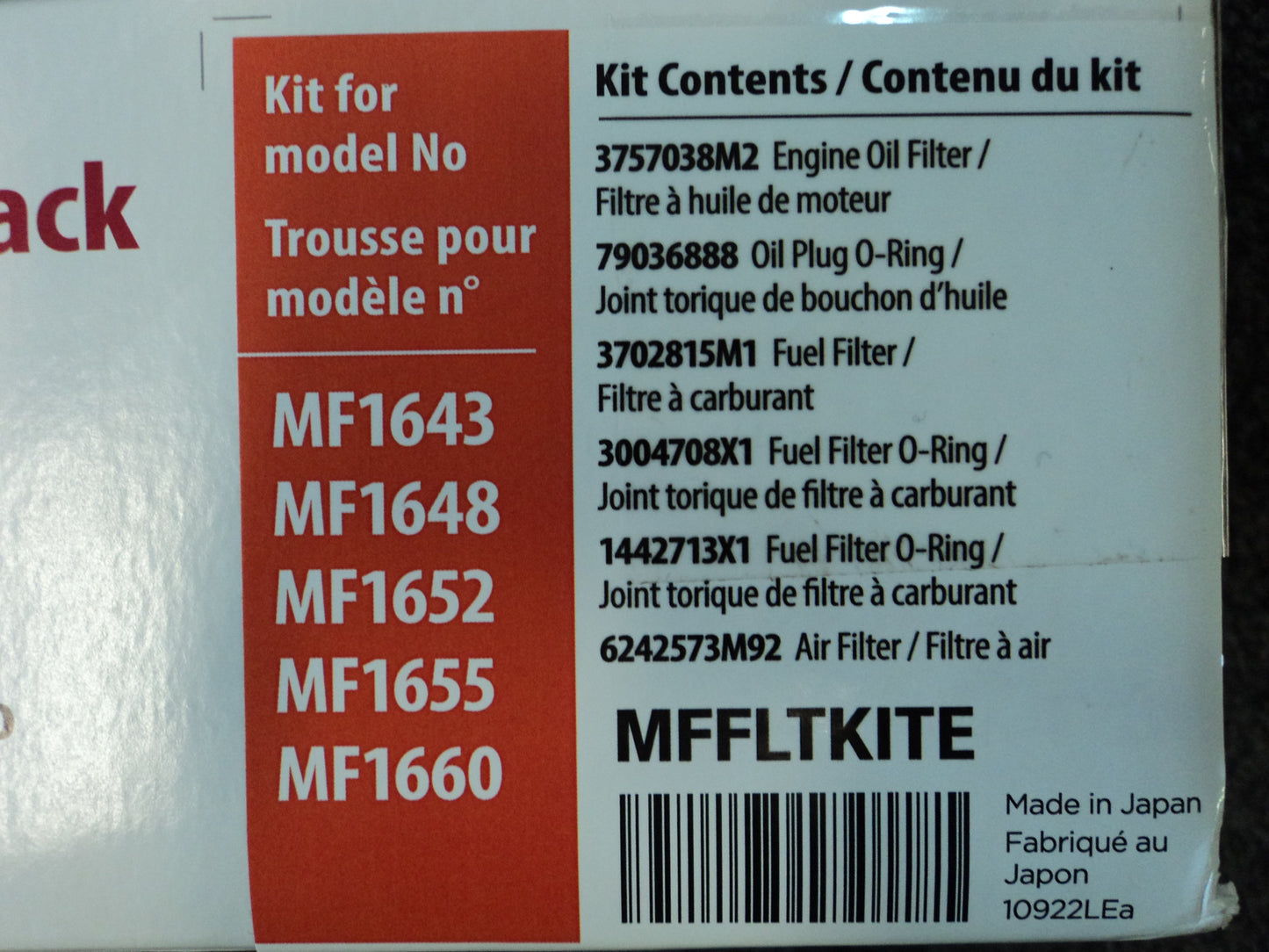 MFFLTKITE - 1643, 1648, 1652, 1655, 1660, Massey Ferguson Filter Maintenance